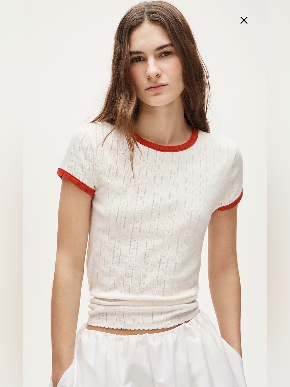 J. Crew Pointelle ringer tee size Small S